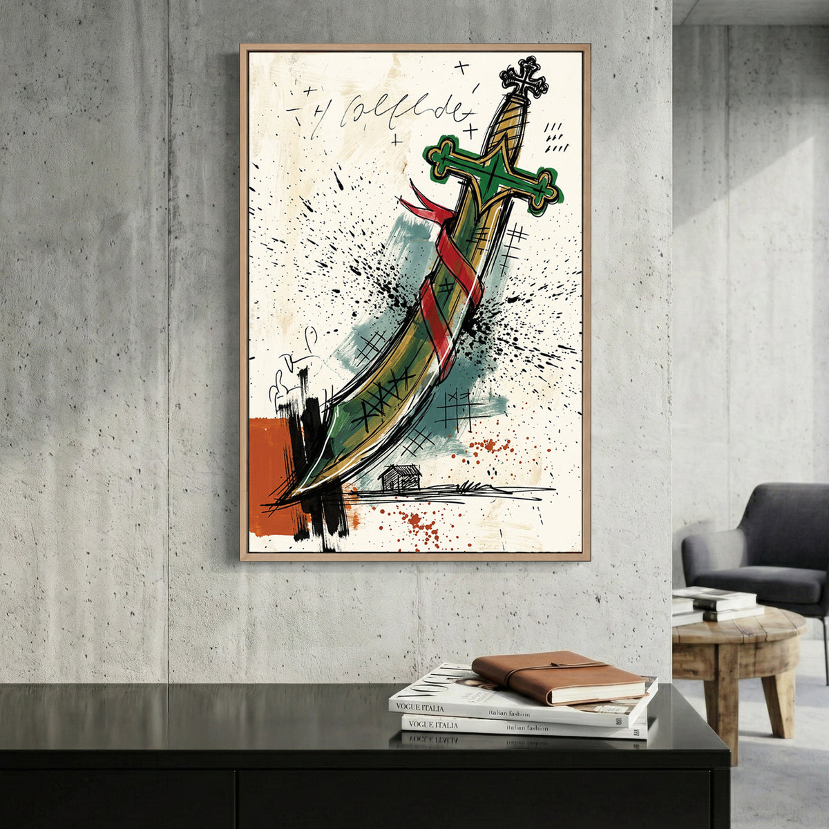 Asso di Spade Italian Playing Card canvas wall art print displayed in a styled living room