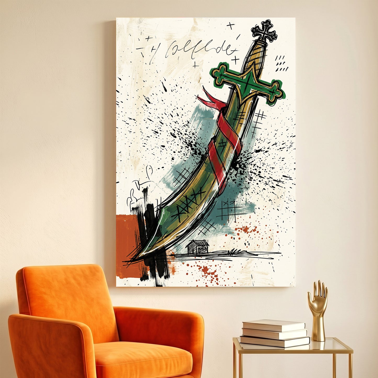 Asso di Spade Italian Playing Card canvas wall art print displayed in a styled living room