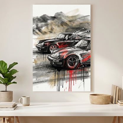 Black and Grey Porsche 911 Sports Car canvas wall art print styled in a modern interior