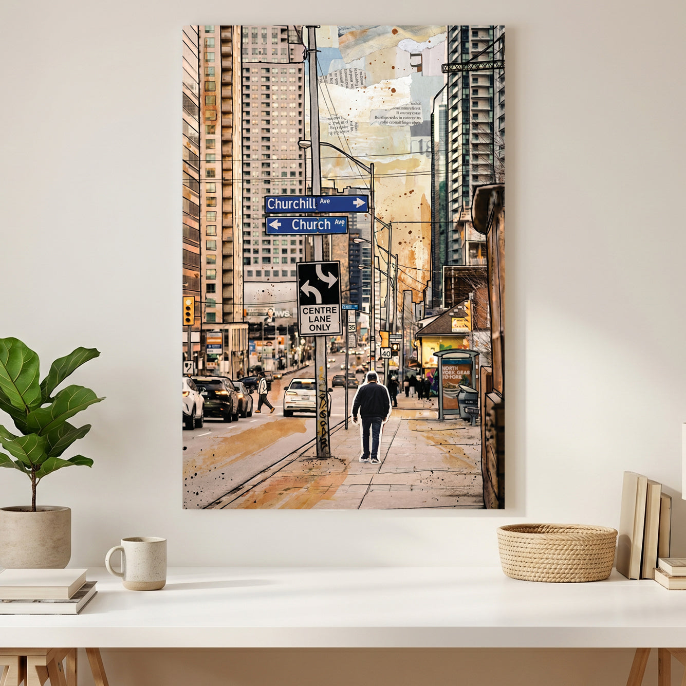 Toronto Church Street Painting canvas wall art print styled in a modern interior