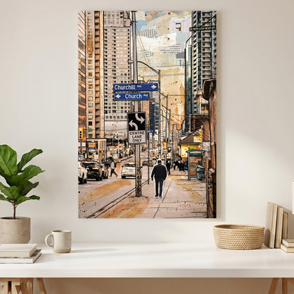 Toronto Church Street Painting canvas wall art print styled in a modern interior