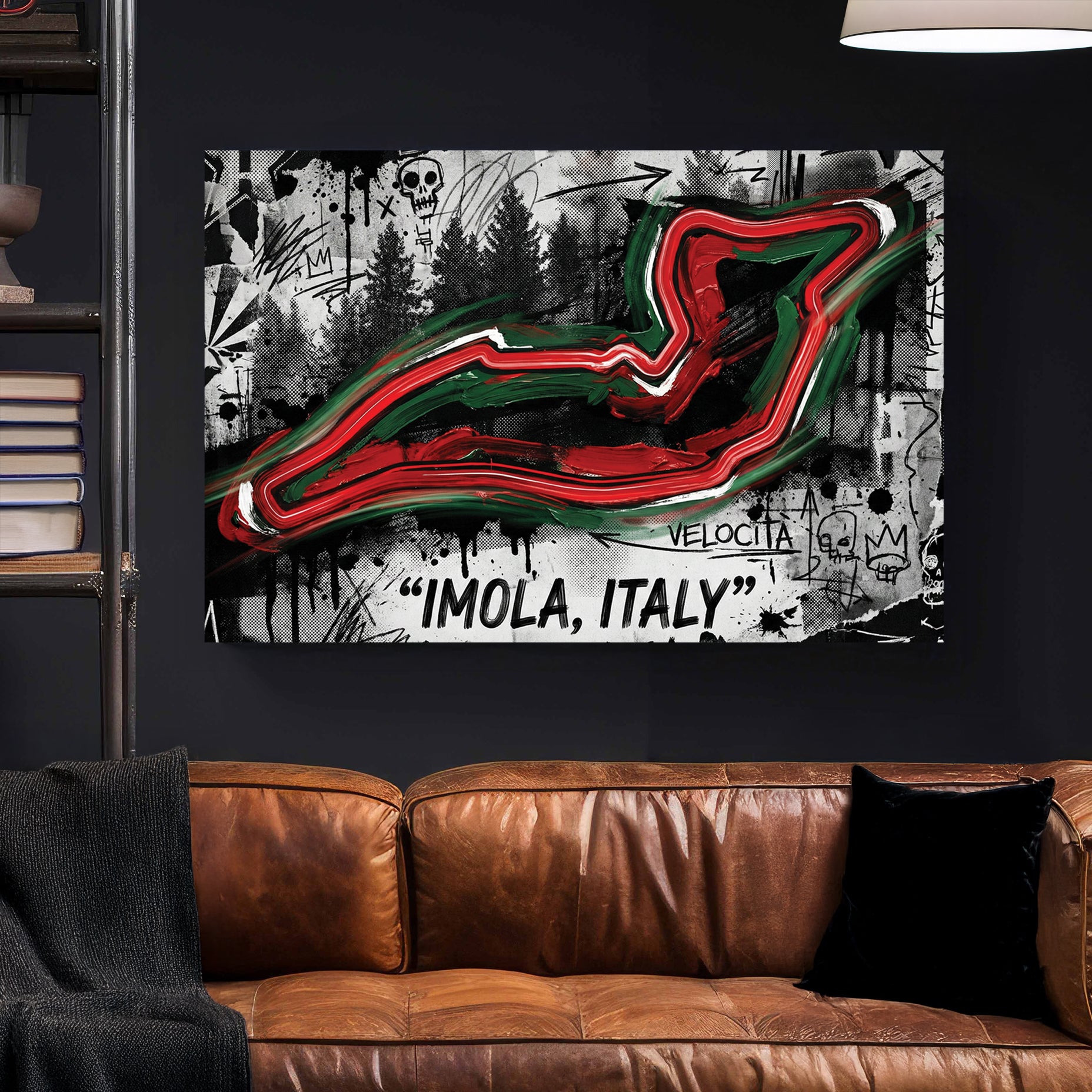 Imola Italy F1 Circuit Map Graffiti canvas wall art print styled in a modern interior