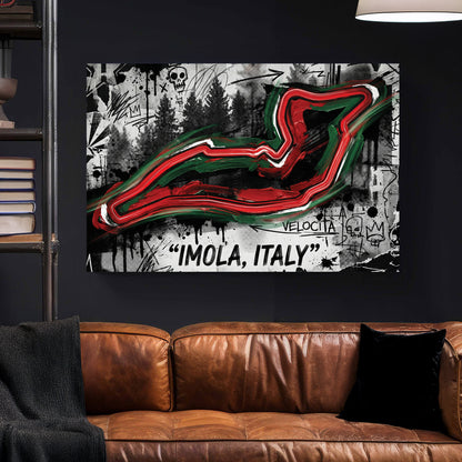 Imola Italy F1 Circuit Map Graffiti canvas wall art print styled in a modern interior