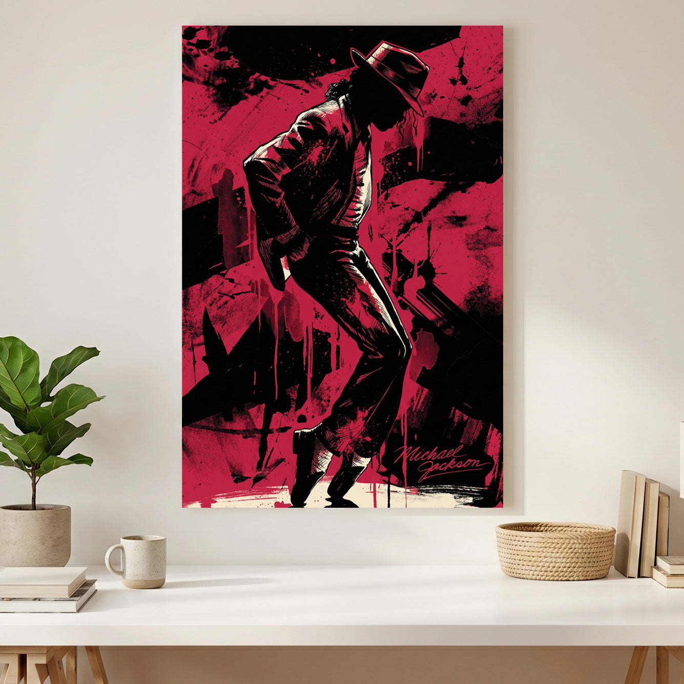 Michael Jackson Silhouette canvas wall art print styled in a modern interior