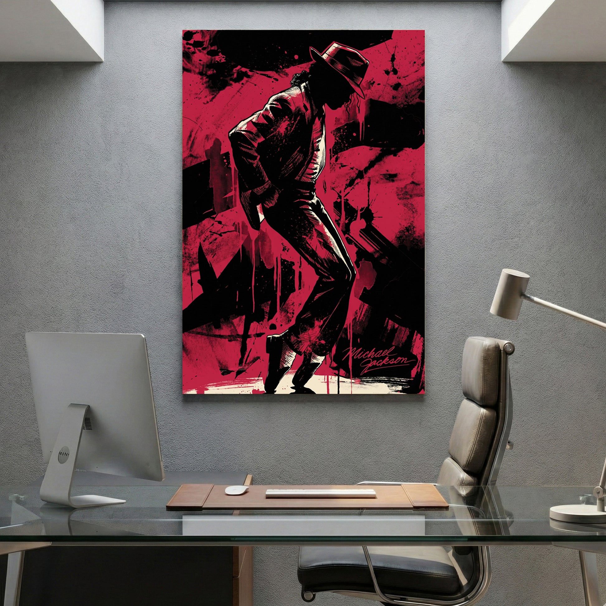 Michael Jackson Silhouette canvas wall art print displayed in a styled living room