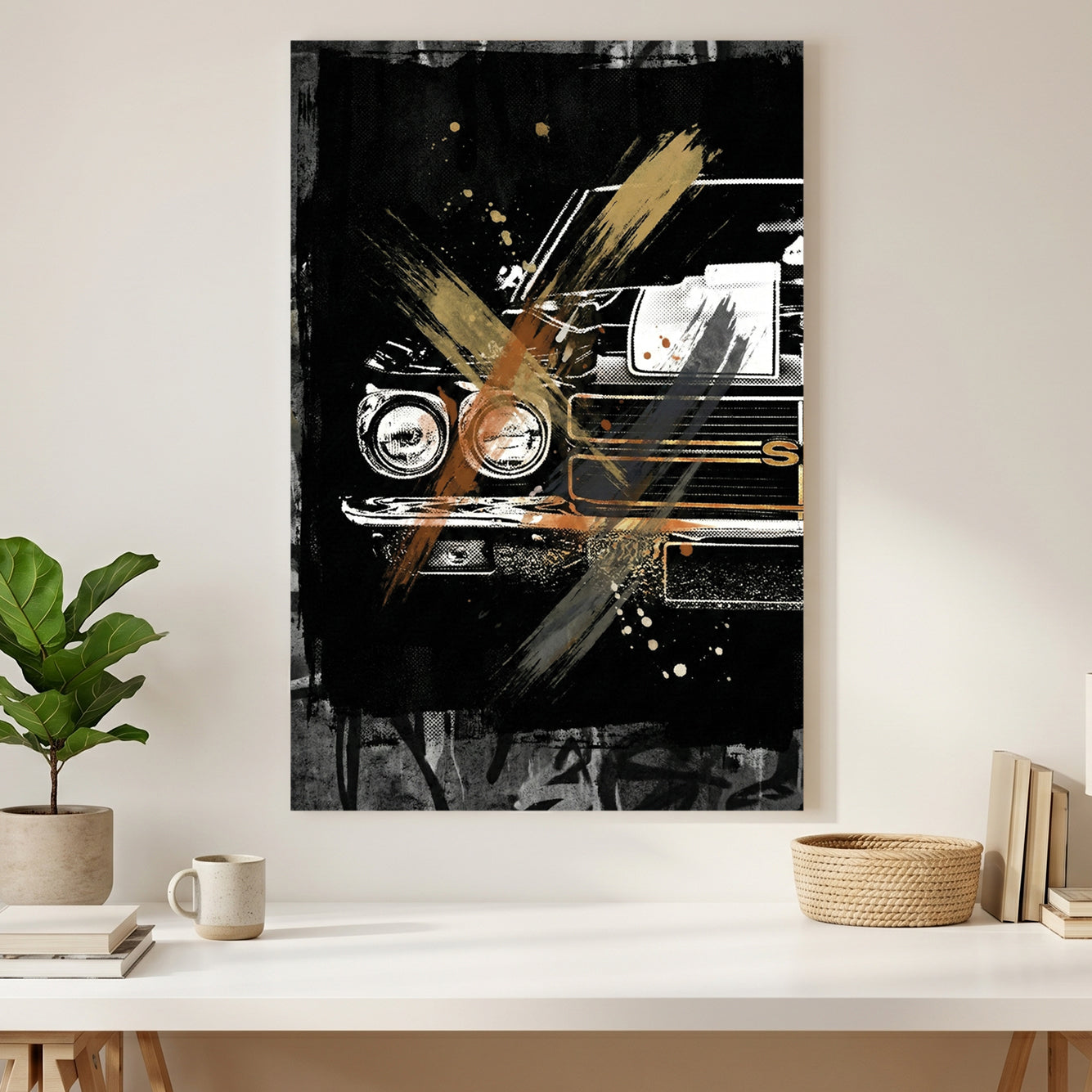 Chevrolet Chevelle SS Muscle Car canvas wall art print styled in a modern interior