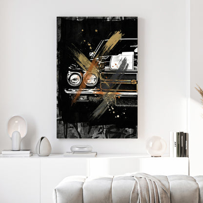 Chevrolet Chevelle SS Muscle Car canvas wall art print above a sofa in a contemporary living room