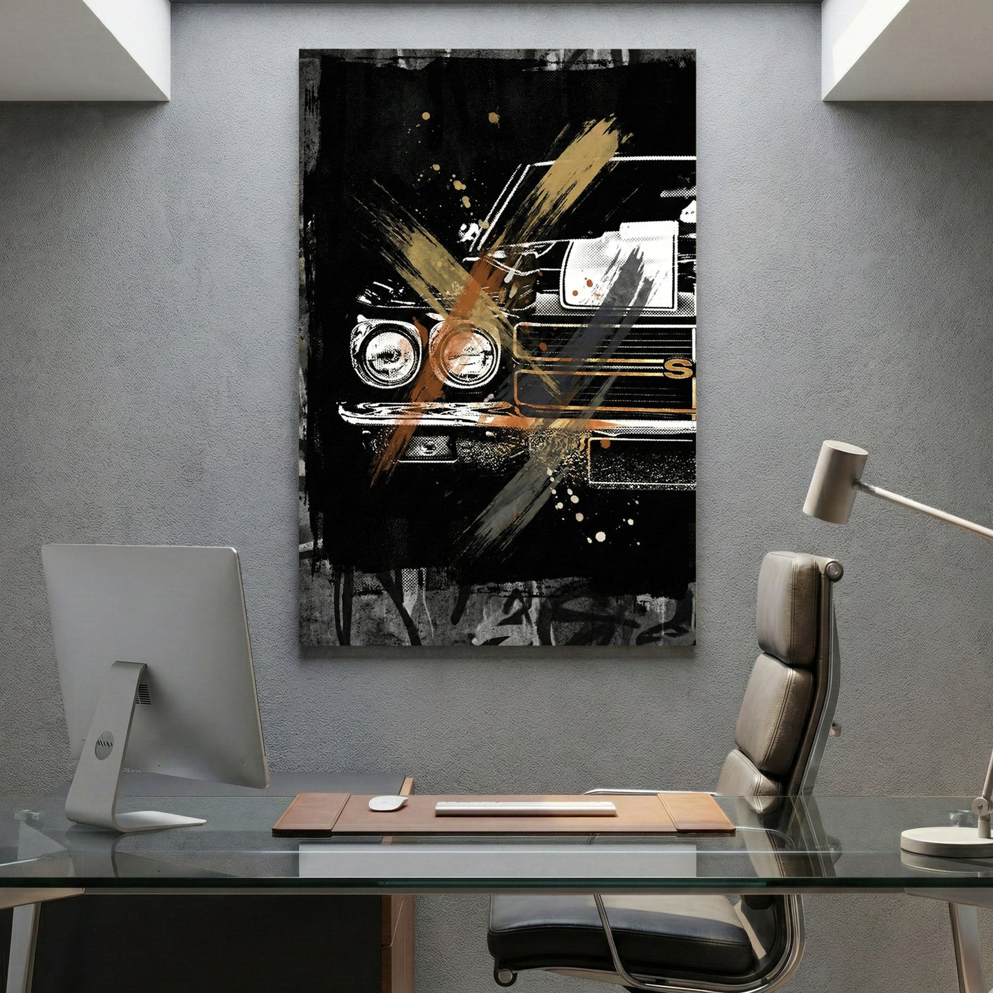 Chevrolet Chevelle SS Muscle Car canvas wall art print displayed in a styled living room
