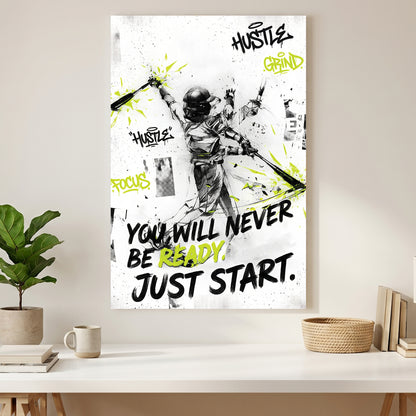 Baseball Player Motivational Quote canvas wall art print styled in a modern interior
