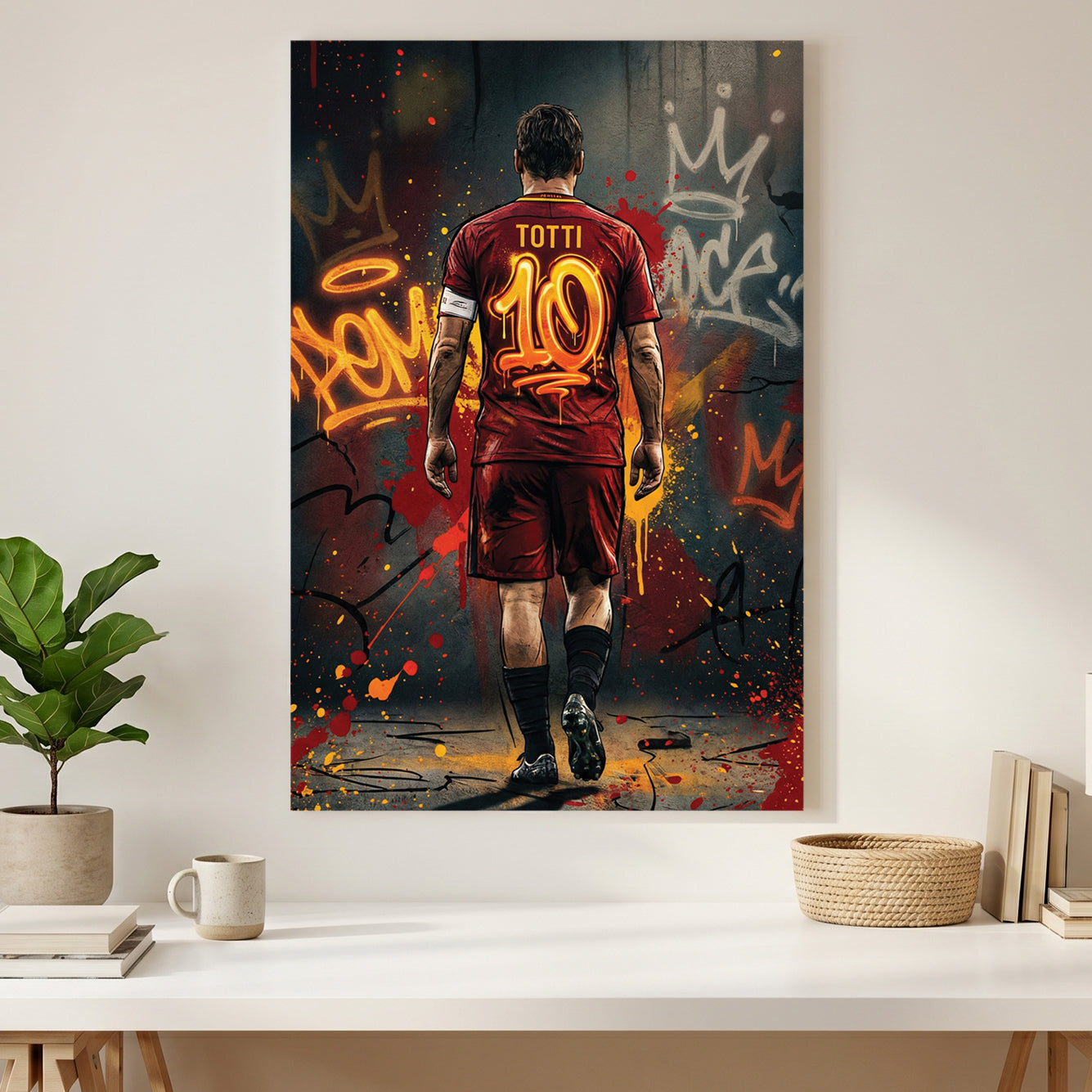 Francesco Totti AS Roma Number 10 canvas wall art print styled in a modern interior