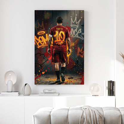 Francesco Totti AS Roma Number 10 canvas wall art print above a sofa in a contemporary living room