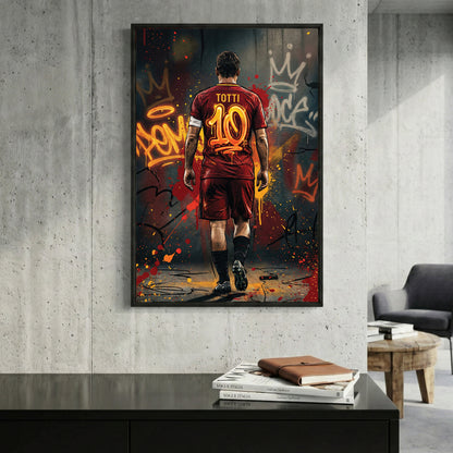 Francesco Totti AS Roma Number 10 framed canvas wall art print in a gallery-style display