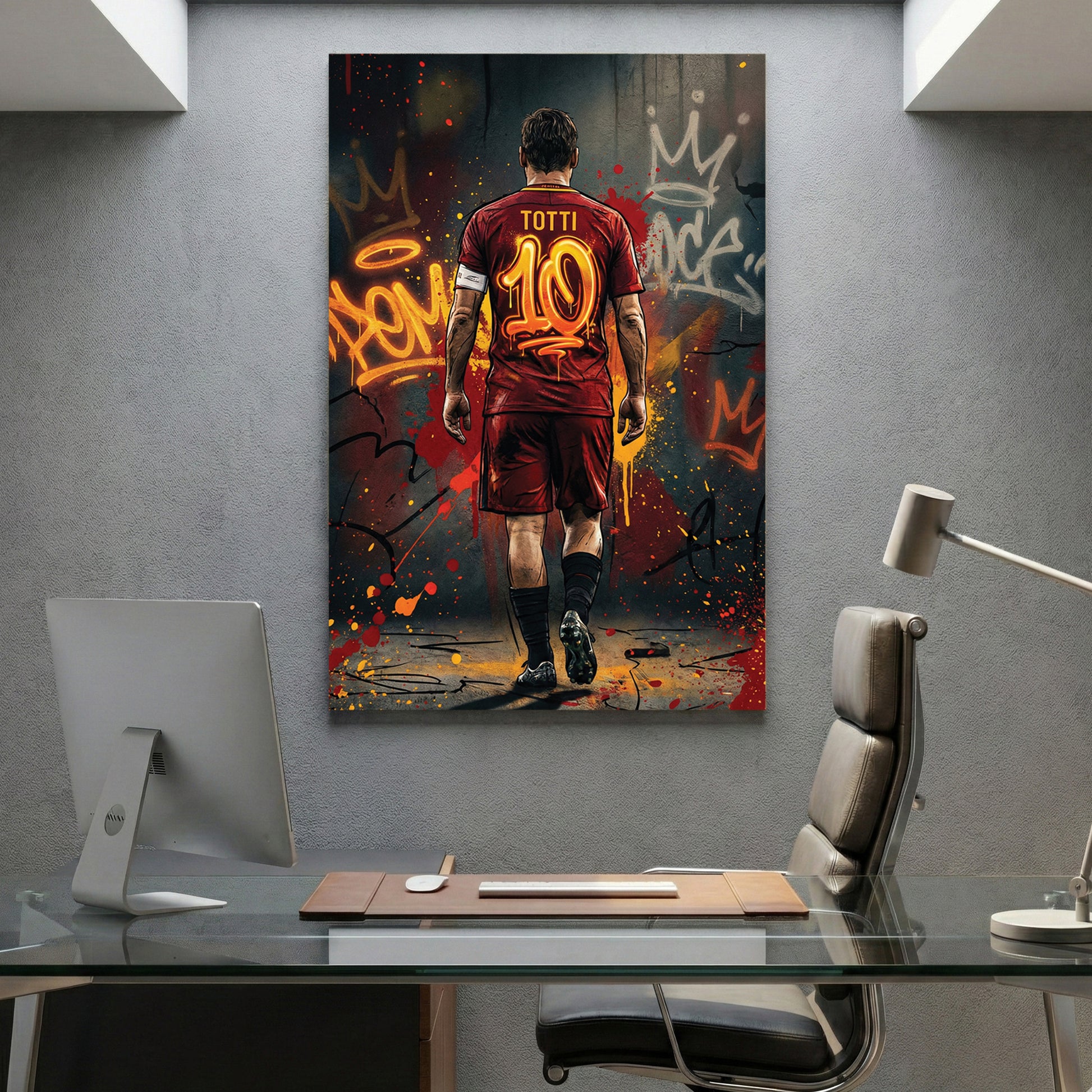 Francesco Totti AS Roma Number 10 canvas wall art print displayed in a styled living room
