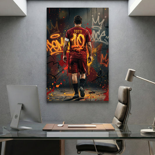 Francesco Totti AS Roma Number 10 canvas wall art print displayed in a styled living room