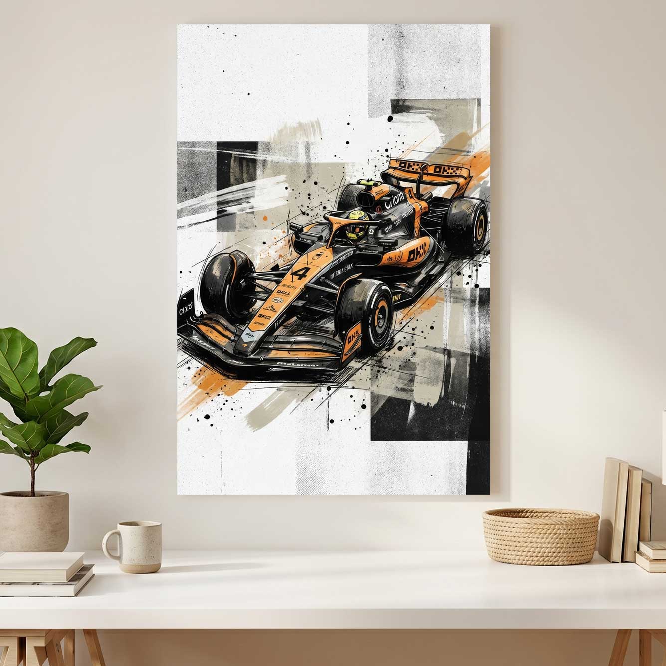 Oscar Piastri McLaren F1 canvas wall art print styled in a modern interior