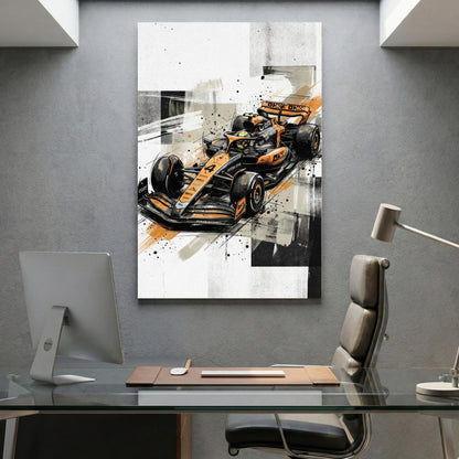 Oscar Piastri McLaren F1 canvas wall art print displayed in a styled living room