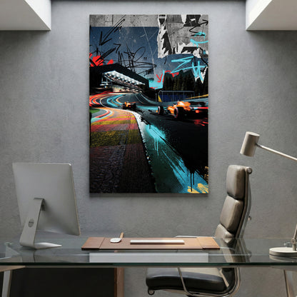 McLaren F1 Spa Belgium canvas wall art print displayed in a styled living room