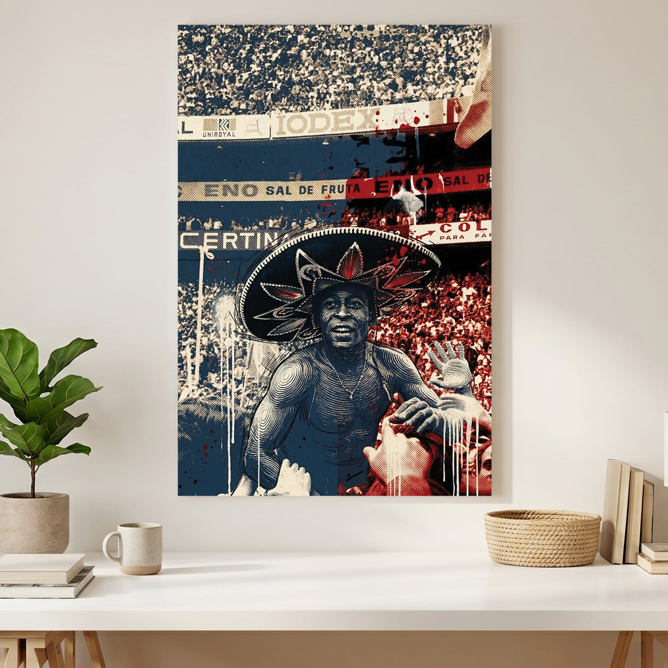 Pelé Sombrero 1970 World Cup Mexico canvas wall art print styled in a modern interior