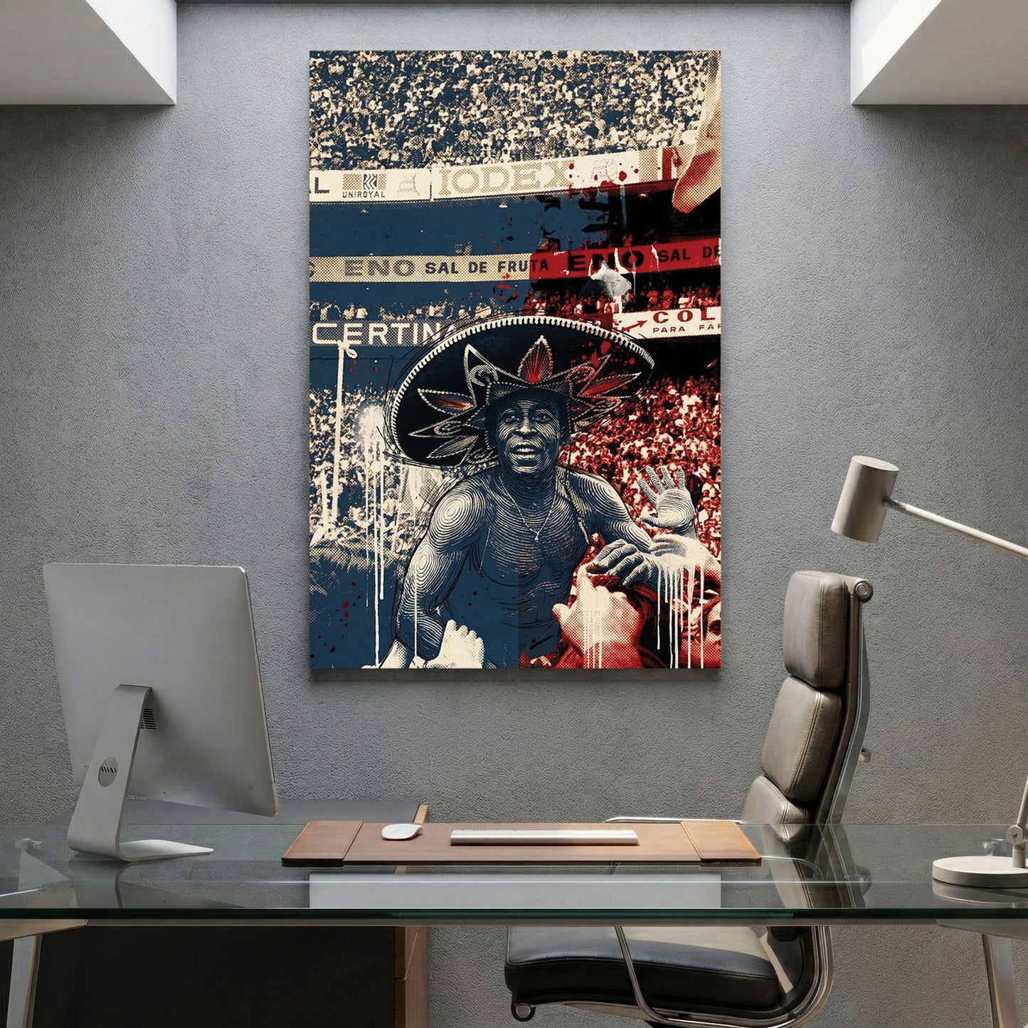 Pelé Sombrero 1970 World Cup Mexico canvas wall art print displayed in a styled living room
