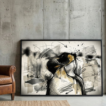 Emperor Penguin Sketch framed canvas wall art print in a gallery-style display