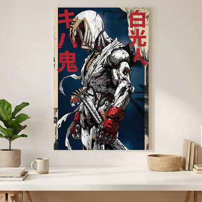 White Power Ranger canvas wall art print styled in a modern interior