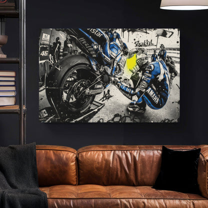 Valentino Rossi MotoGP 46 Graffiti canvas wall art print styled in a modern interior
