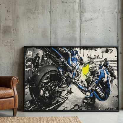 Valentino Rossi MotoGP 46 Graffiti framed canvas wall art print in a gallery-style display