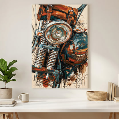 Vintage Motorcycle Headlight Painting canvas wall art print styled in a modern interior