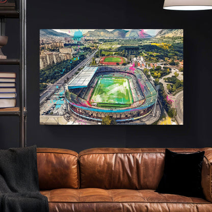 Palermo Stadio Renzo Barbera Aerial Painting canvas wall art print styled in a modern interior