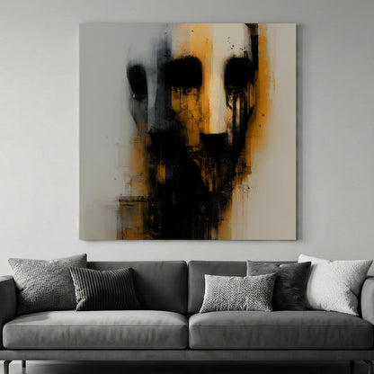 Dark Faceless Figure Abstract canvas wall art print above a sofa in a contemporary living room