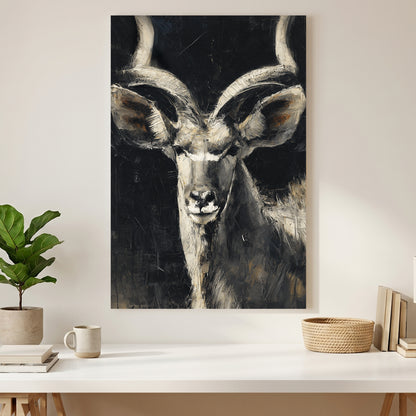 Kudu Antelope Portrait Painting canvas wall art print styled in a modern interior