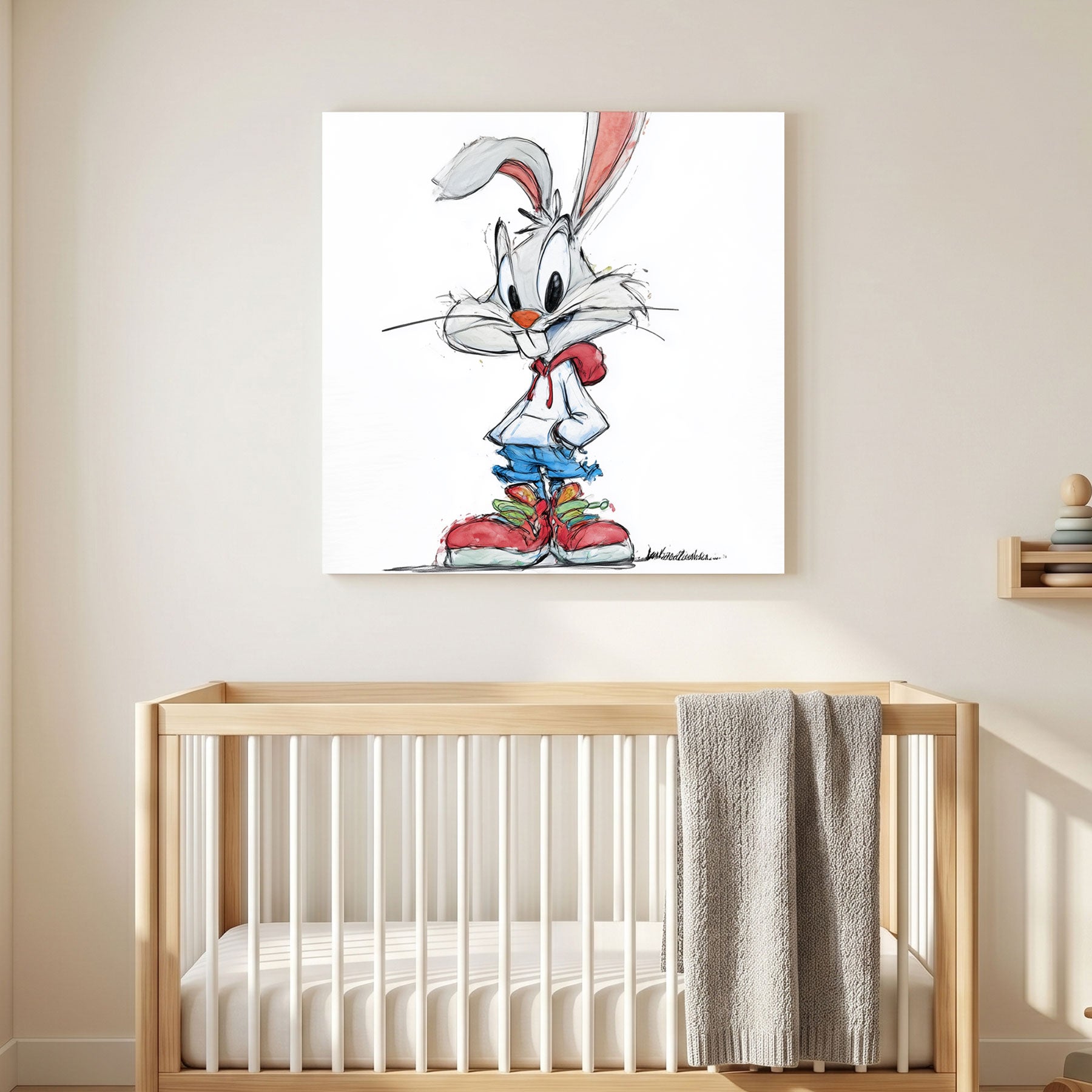 Cartoon Rabbit Sneakers Sketch canvas wall art print styled in a modern interior
