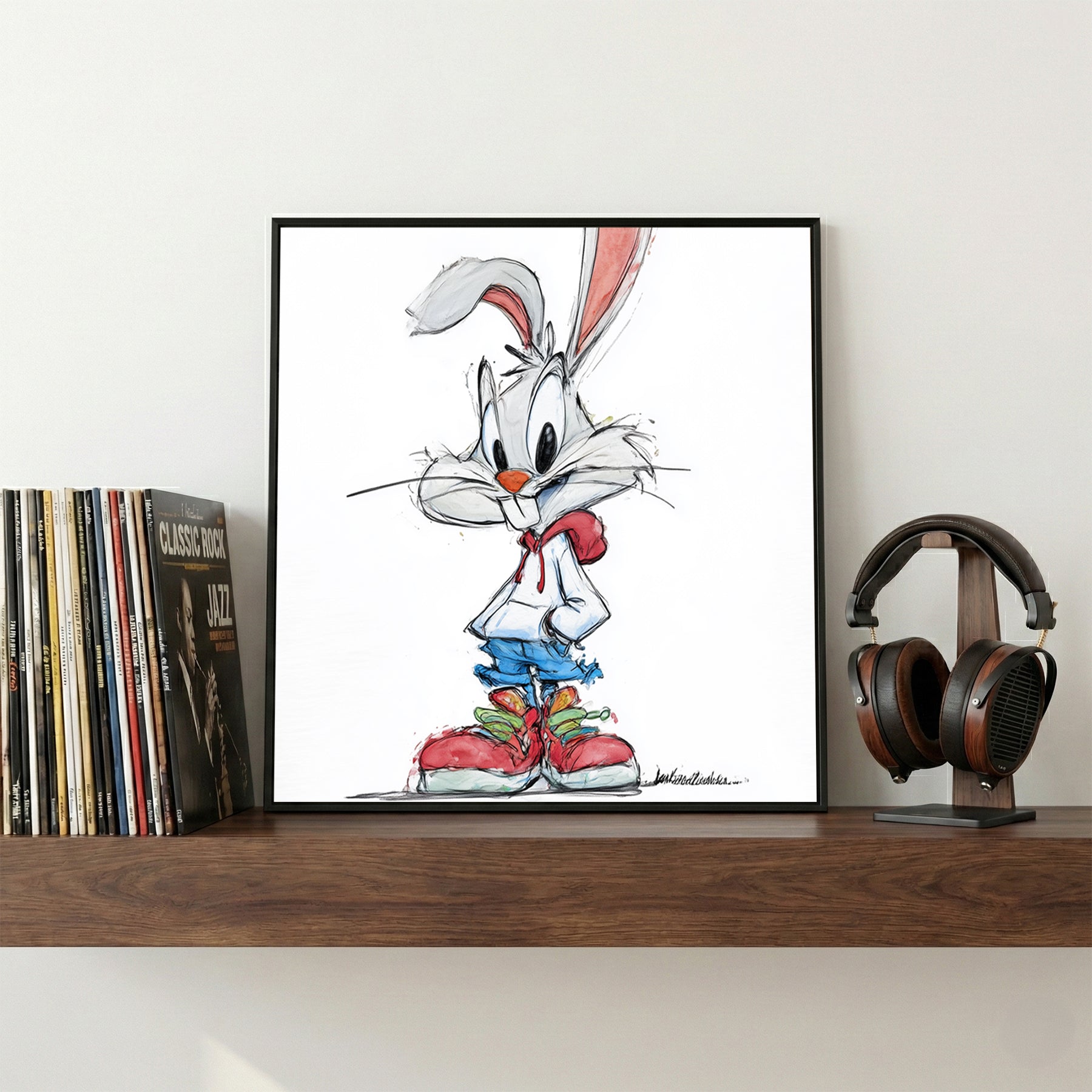 Cartoon Rabbit Sneakers Sketch framed canvas wall art print in a gallery-style display