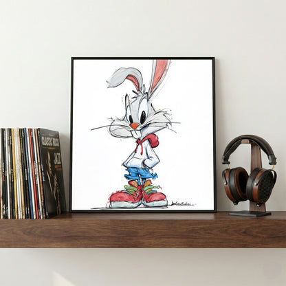 Cartoon Rabbit Sneakers Sketch framed canvas wall art print in a gallery-style display