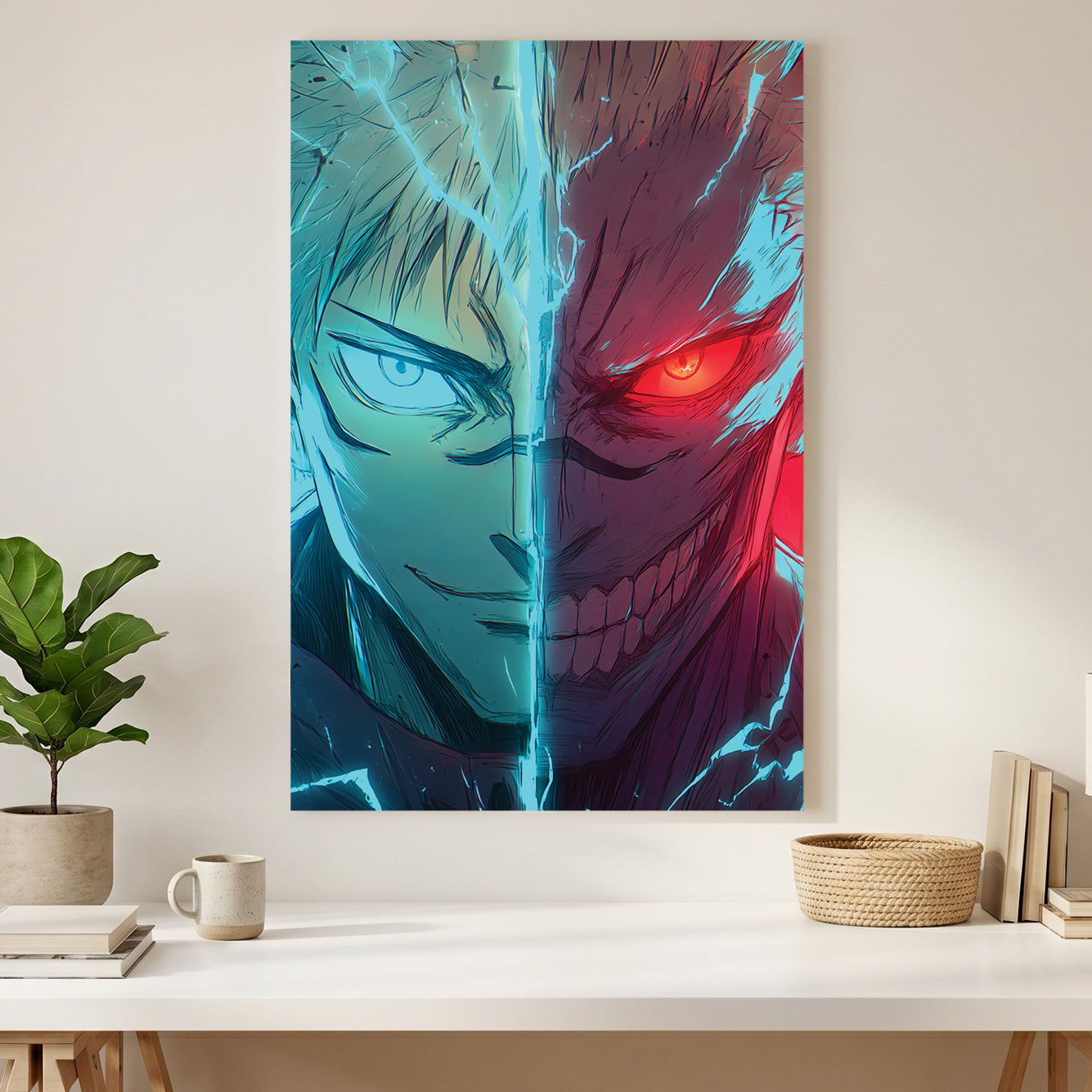 Gojo Satoru Jujutsu Kaisen Anime canvas wall art print styled in a modern interior