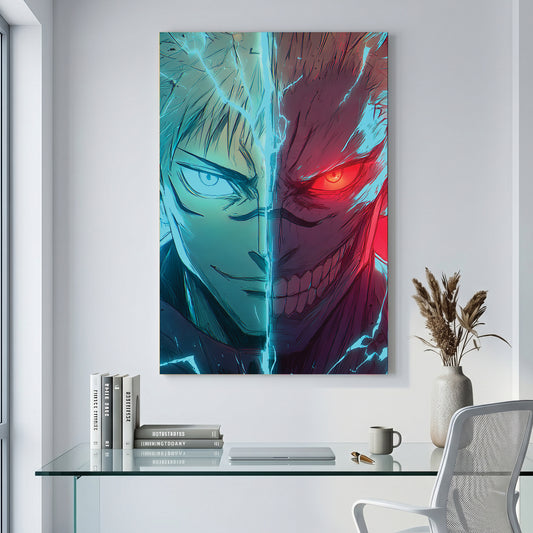 Gojo Satoru Jujutsu Kaisen Anime canvas wall art print displayed in a styled living room