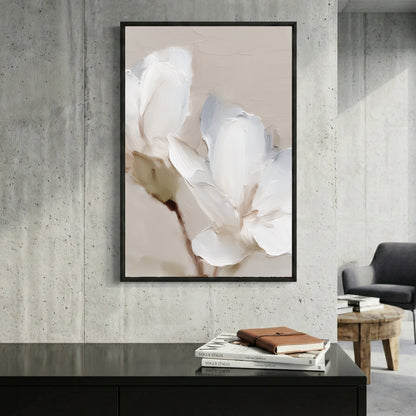 White Magnolia Flower Oil Painting framed canvas wall art print in a gallery-style display