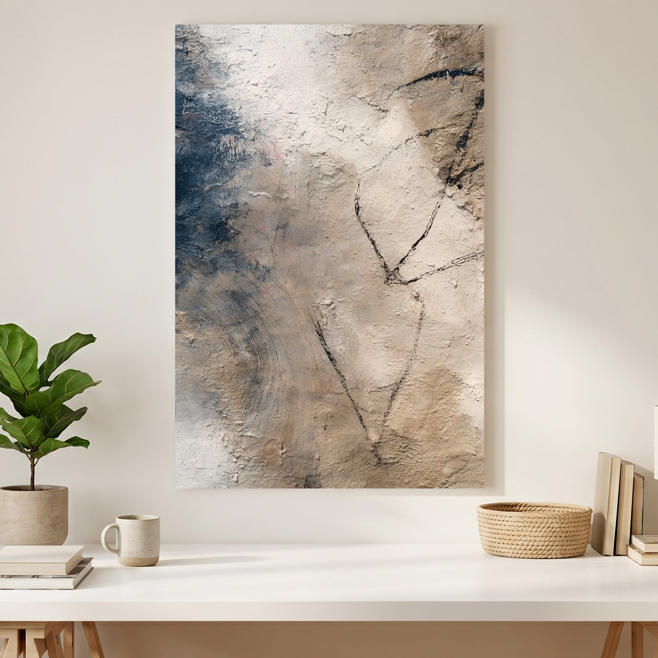 Neutral Beige Minimalist Abstract canvas wall art print styled in a modern interior