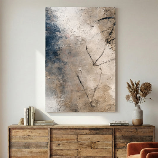 Neutral Beige Minimalist Abstract canvas wall art print displayed in a styled living room