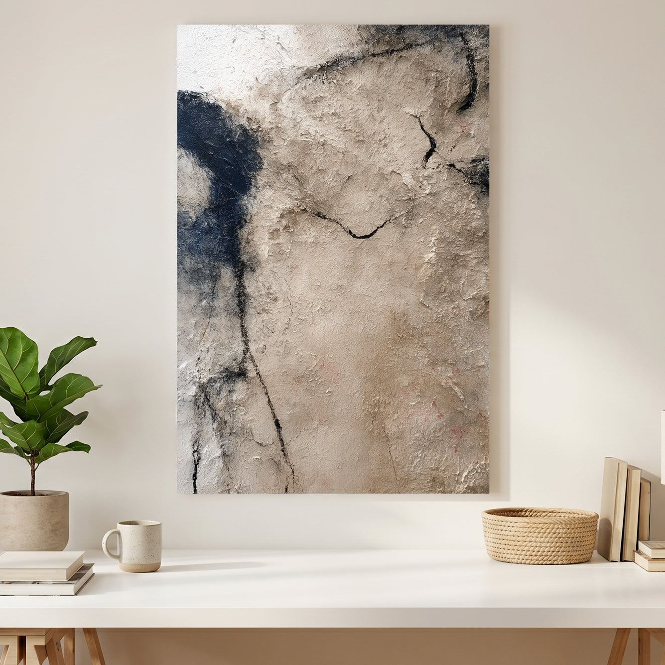 Neutral Beige Textured Abstract canvas wall art print styled in a modern interior