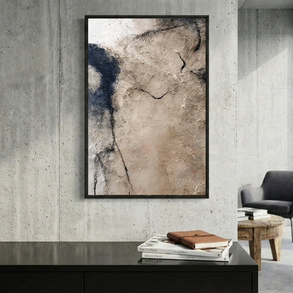 Neutral Beige Textured Abstract framed canvas wall art print in a gallery-style display
