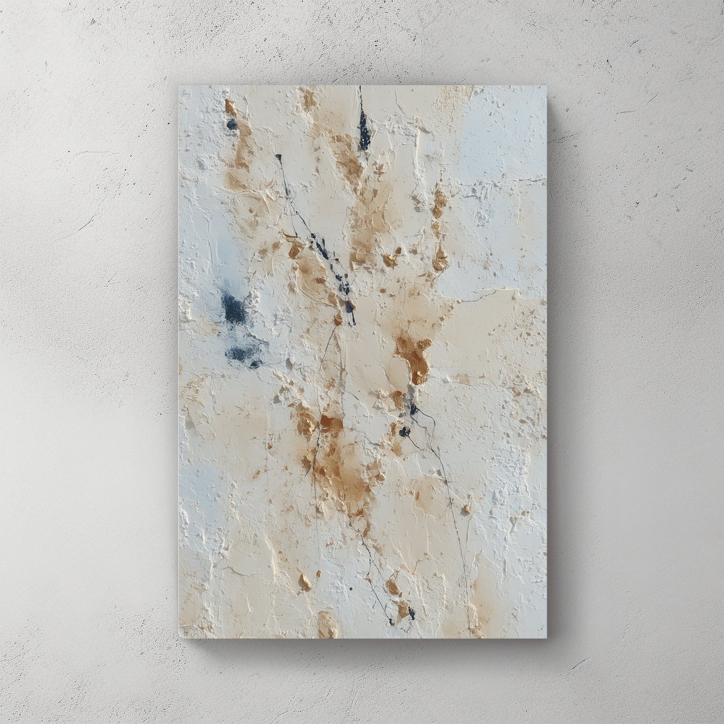 neutral beige and faded blue abstract, marble/stone-like texture, organic shapes, soft and calm — canvas wall art print