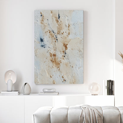 Neutral Beige Blue Abstract canvas wall art print above a sofa in a contemporary living room