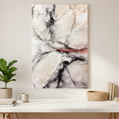 Black and White Abstract Red Accent canvas wall art print styled in a modern interior