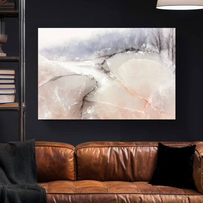 Soft Peach Neutral Abstract Watercolour canvas wall art print styled in a modern interior