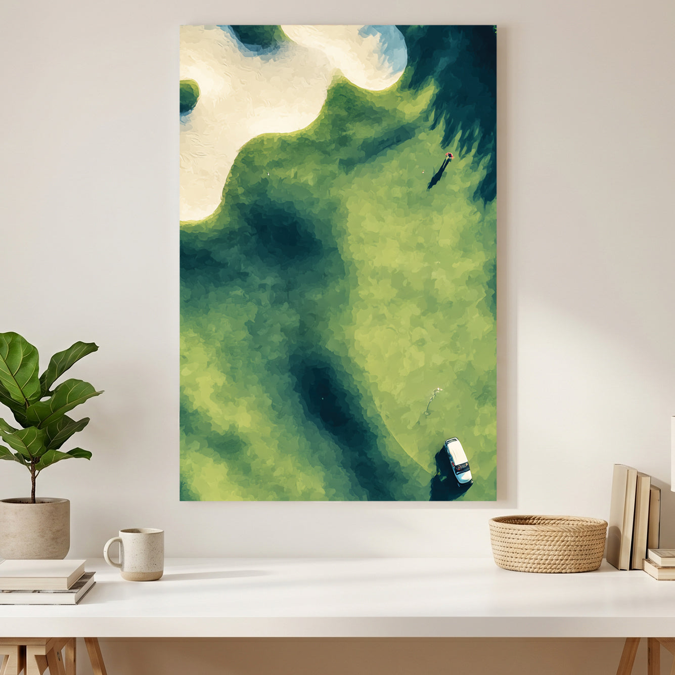 Aerial Golf Course Green Bunker Painting canvas wall art print styled in a modern interior