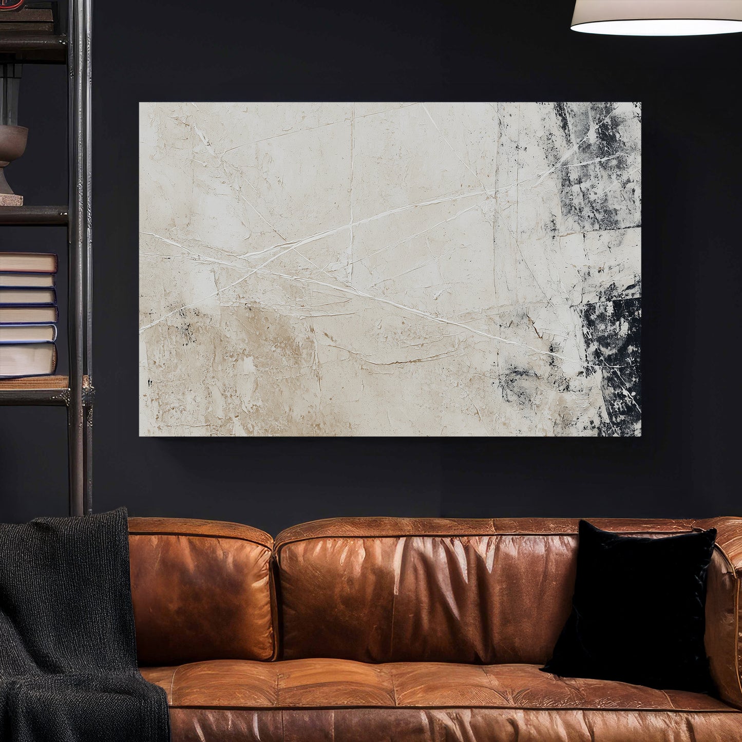Beige Grey Neutral Abstract canvas wall art print styled in a modern interior