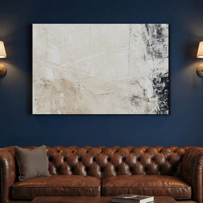 Beige Grey Neutral Abstract canvas wall art print above a sofa in a contemporary living room