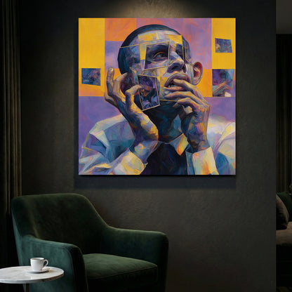 Cubist Man Portrait Abstract canvas wall art print styled in a modern interior