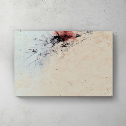 Minimalist abstract; red and black ink splash on cream; sparse composition; Japanese feel — canvas wall art print
